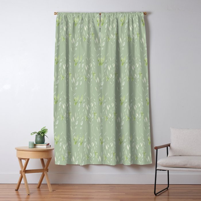 Mint green watercolor hand painted floral leaves Window Curtain Gallery Image 5