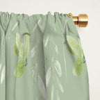 Mint green watercolor hand painted floral leaves Window Curtain Gallery Image 2