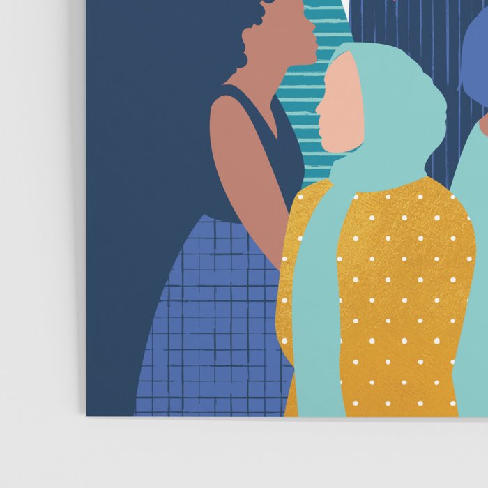 Every day we glow International Women's Day // midnight navy blue background teal, mint, electric blue neon orange red and gold humans  Poster Gallery Image 3