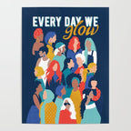 Every day we glow International Women's Day // midnight navy blue background teal, mint, electric blue neon orange red and gold humans  Poster Gallery Image 4