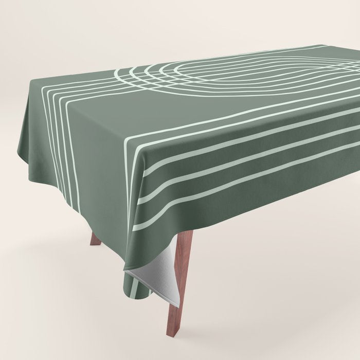 Geometric Lines in Forest Green Tablecloth Gallery Image 1