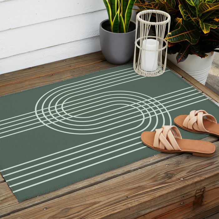 Geometric Lines in Forest Green Outdoor Rug Gallery Image 2
