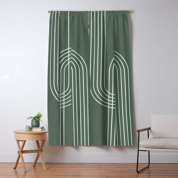 Geometric Lines in Forest Green Window Curtain Gallery Image 5