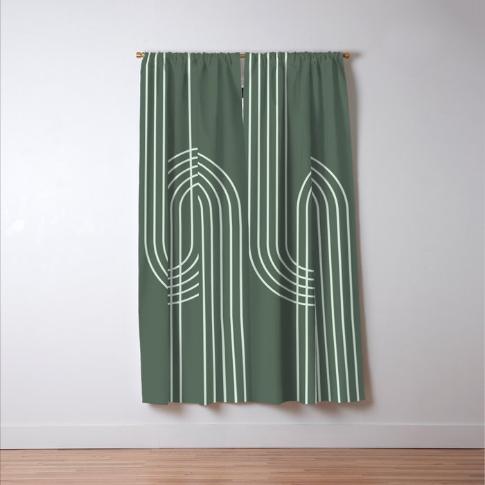 Geometric Lines in Forest Green Window Curtain Gallery Image 3