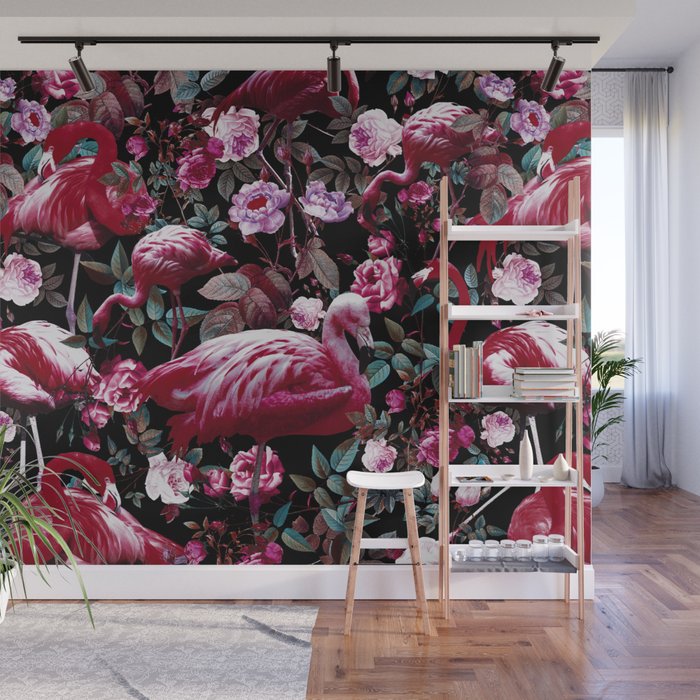 Floral and Flamingo VIII pattern Wall Mural Gallery Image 1