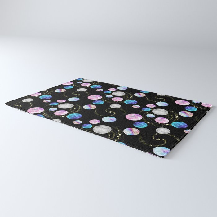 Outer Space: Planets, Galaxies, and Stars (watercolor and gold) Pattern Rug Gallery Image 3