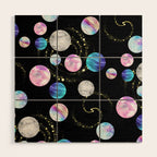 Outer Space: Planets, Galaxies, and Stars (watercolor and gold) Pattern Wood Wall Art Gallery Image 1