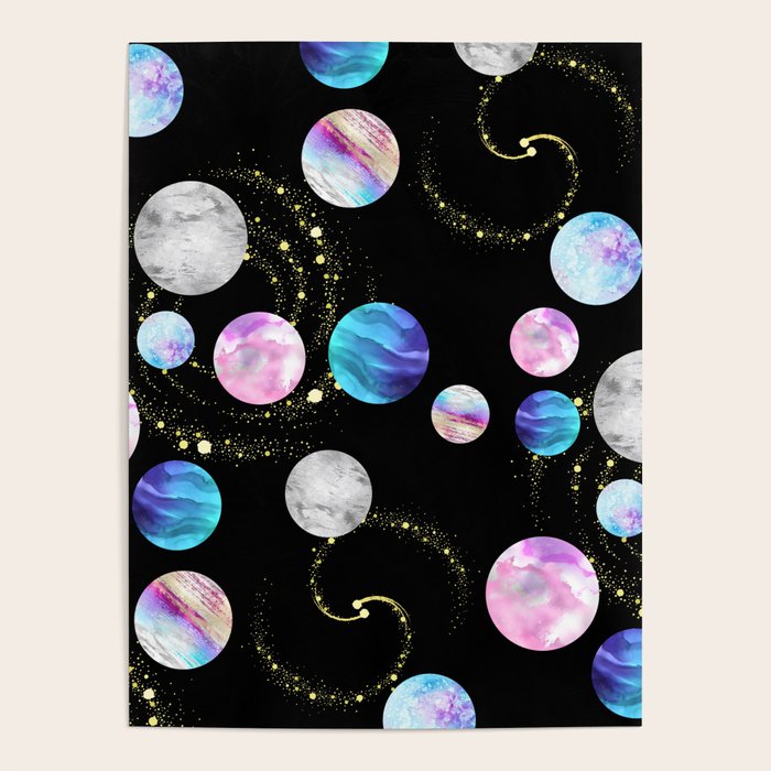 Outer Space: Planets, Galaxies, and Stars (watercolor and gold) Pattern Poster Gallery Image 4