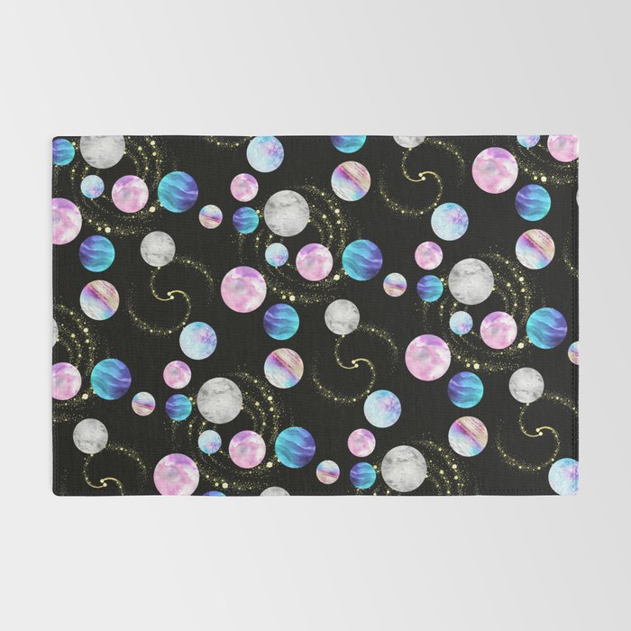 Outer Space: Planets, Galaxies, and Stars (watercolor and gold) Pattern Rug Gallery Image 2