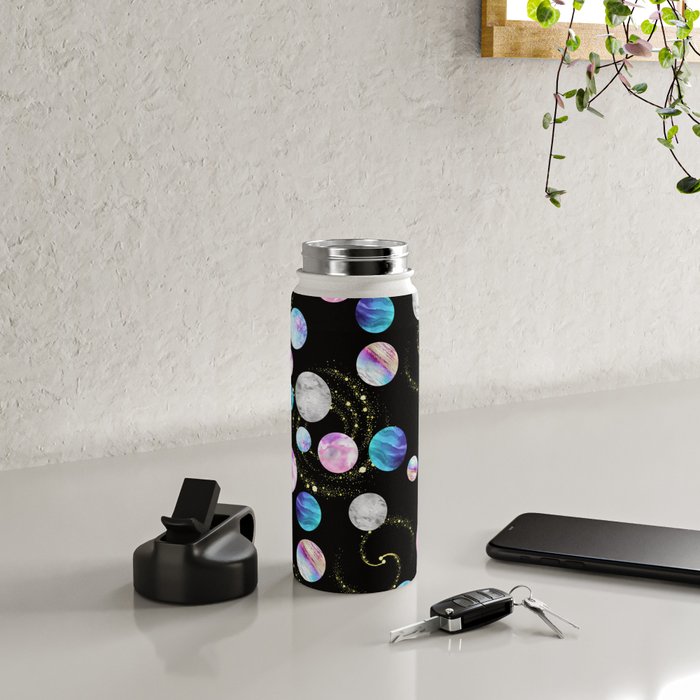 Outer Space: Planets, Galaxies, and Stars (watercolor and gold) Pattern Water Bottle Gallery Image 4