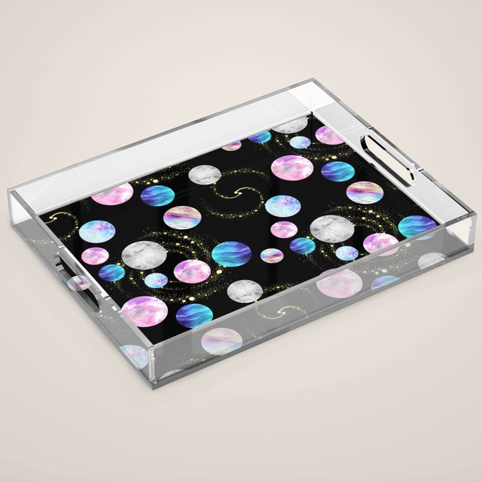 Outer Space: Planets, Galaxies, and Stars (watercolor and gold) Pattern Acrylic Tray Gallery Image 1