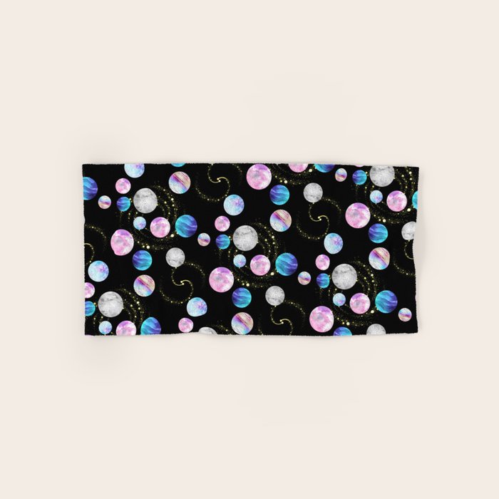 Outer Space: Planets, Galaxies, and Stars (watercolor and gold) Pattern Bath Towel Gallery Image 1