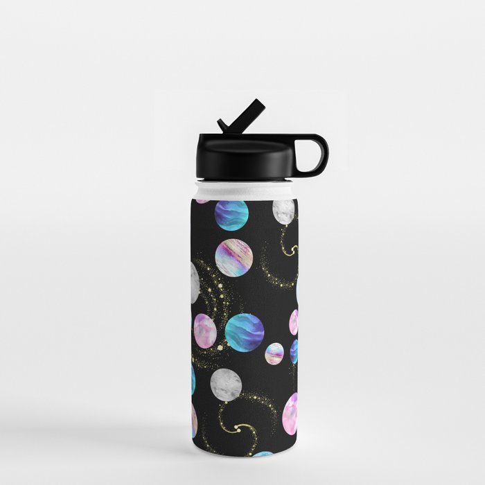 Outer Space: Planets, Galaxies, and Stars (watercolor and gold) Pattern Water Bottle Gallery Image 1