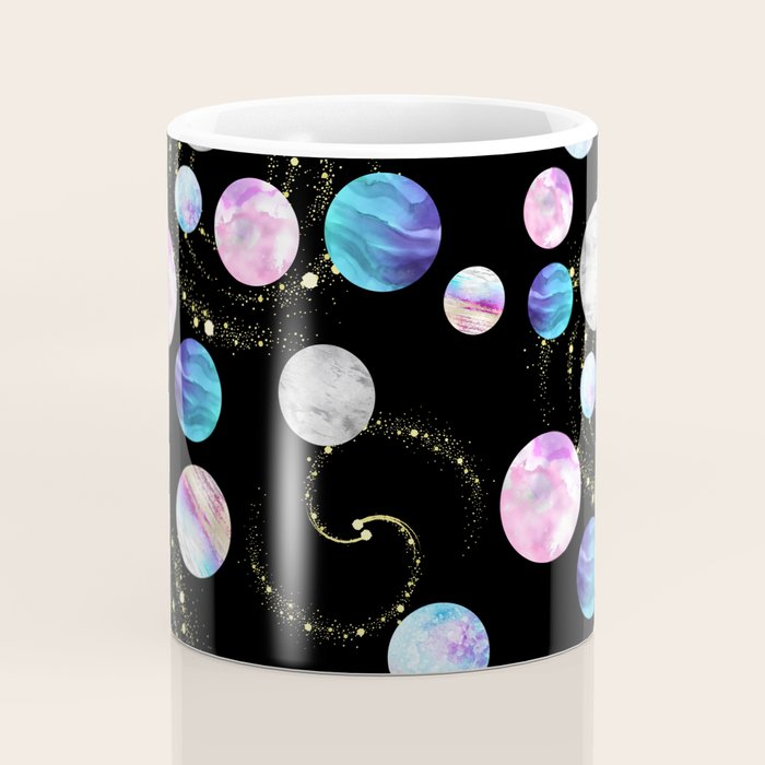 Outer Space: Planets, Galaxies, and Stars (watercolor and gold) Pattern Coffee Mug Gallery Image 4
