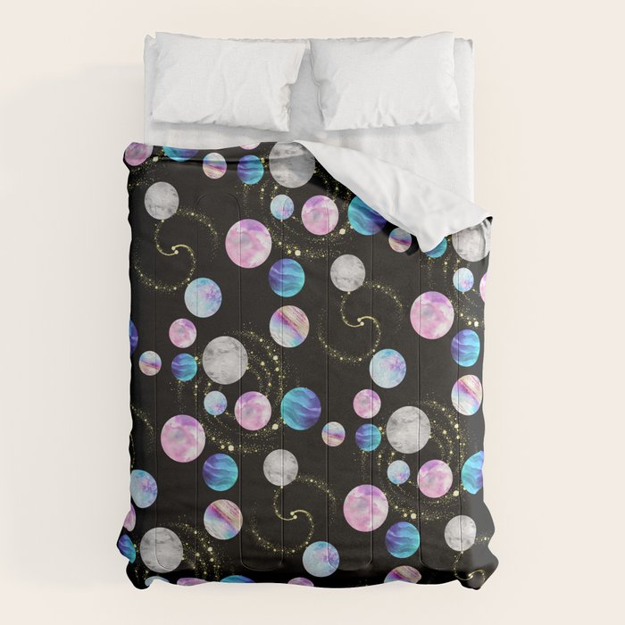 Outer Space: Planets, Galaxies, and Stars (watercolor and gold) Pattern Comforter Gallery Image 1