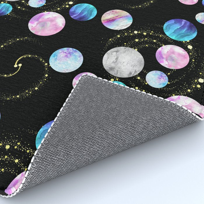 Outer Space: Planets, Galaxies, and Stars (watercolor and gold) Pattern Rug Gallery Image 4