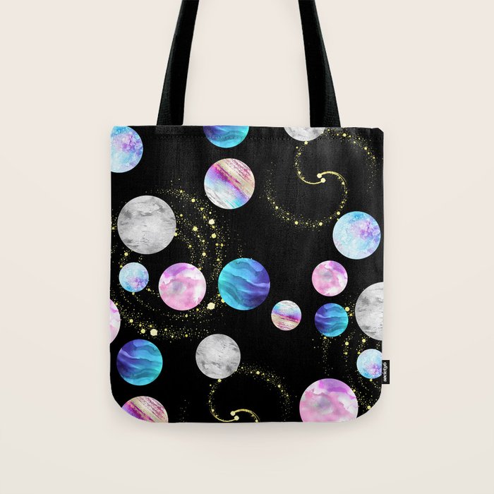 Outer Space: Planets, Galaxies, and Stars (watercolor and gold) Pattern Tote Bag Gallery Image 1