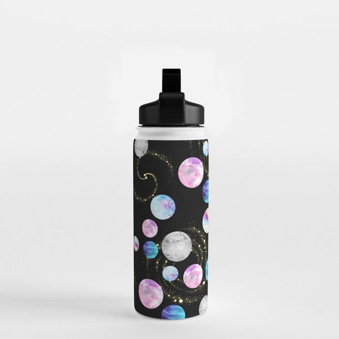 Outer Space: Planets, Galaxies, and Stars (watercolor and gold) Pattern Water Bottle Gallery Image 2
