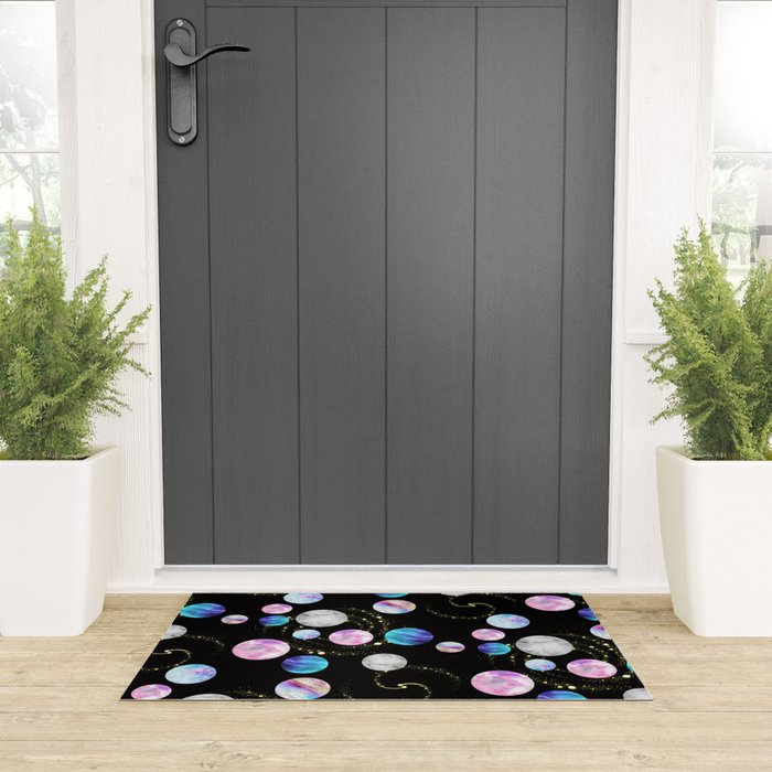 Outer Space: Planets, Galaxies, and Stars (watercolor and gold) Pattern Welcome Mat Gallery Image 3