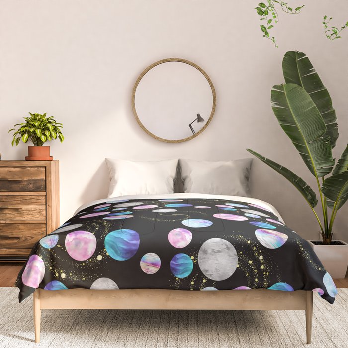 Outer Space: Planets, Galaxies, and Stars (watercolor and gold) Pattern Comforter Gallery Image 3