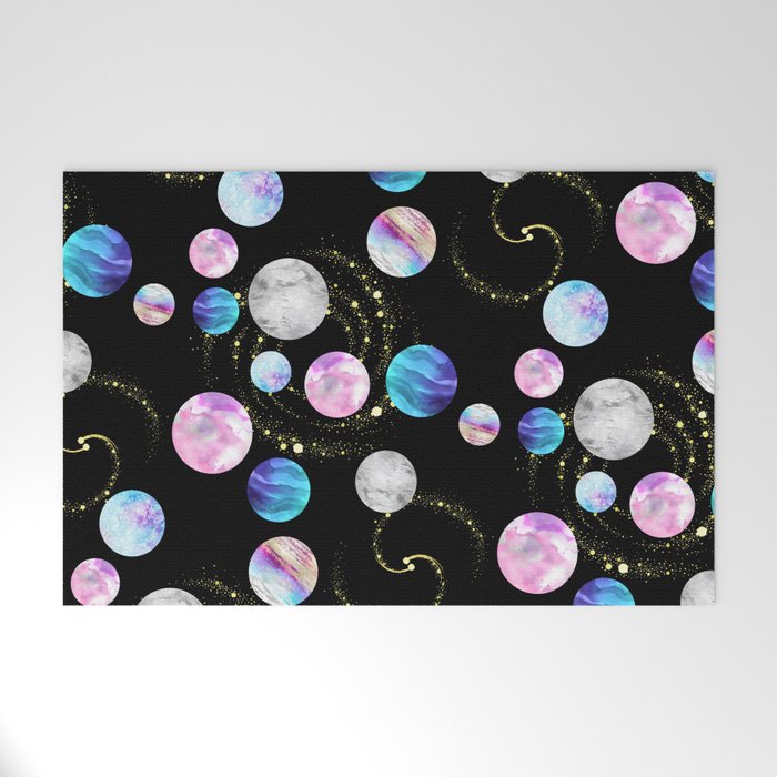 Outer Space: Planets, Galaxies, and Stars (watercolor and gold) Pattern Welcome Mat Gallery Image 1