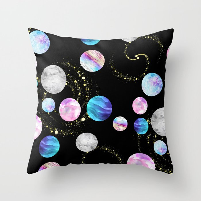 Outer Space: Planets, Galaxies, and Stars (watercolor and gold) Pattern Throw Pillow Gallery Image 6