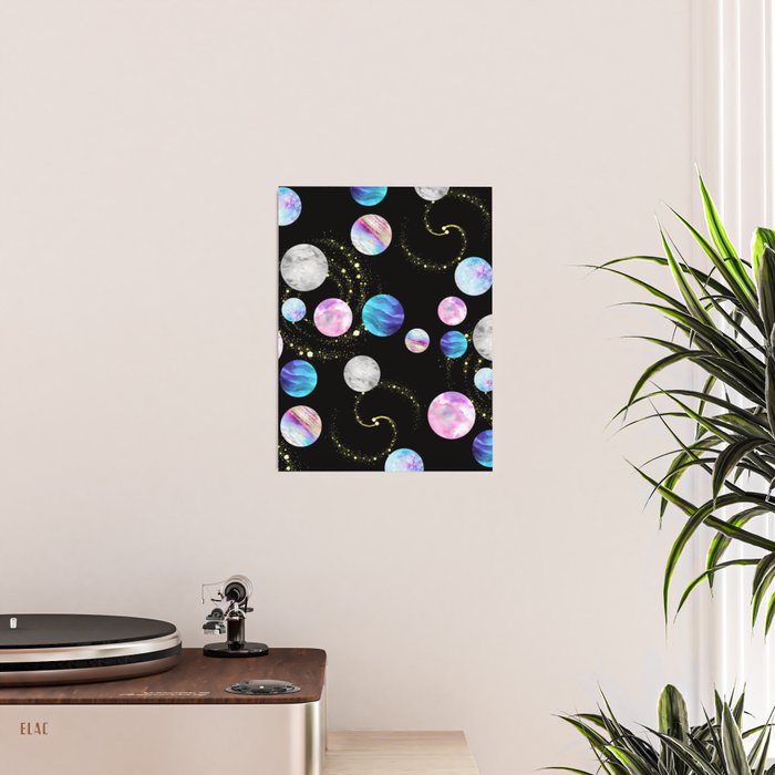 Outer Space: Planets, Galaxies, and Stars (watercolor and gold) Pattern Poster Gallery Image 2