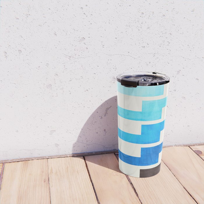 Blue Baby Blue Watercolor Minimalist Geometric Zig Zag Lightning Bolt Pattern Travel Mug Gallery Image 4