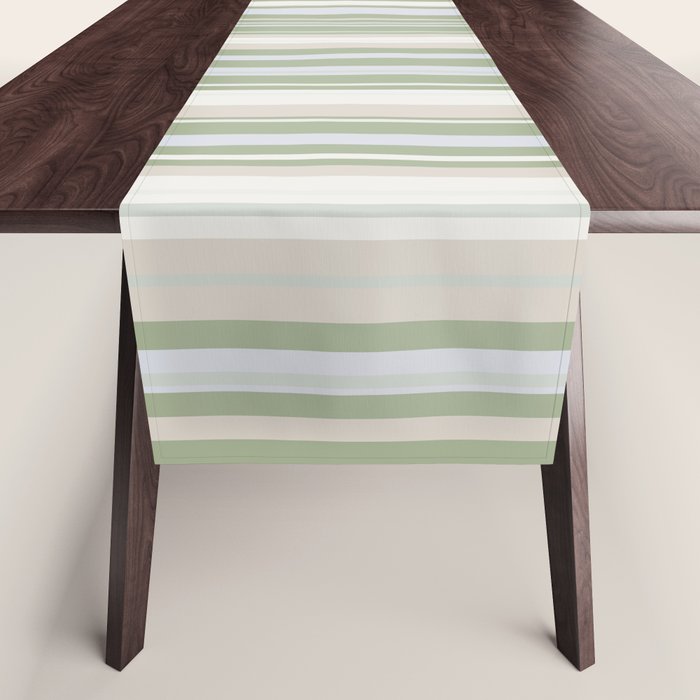 Sage Stripes - Vertical Striped Pattern in Sage Green, Almond Beige, Pale Gray, and Cream Table Runner Gallery Image 1