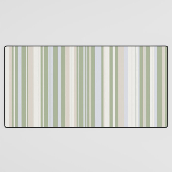 Sage Stripes - Vertical Striped Pattern in Sage Green, Almond Beige, Pale Gray, and Cream Desk Mat Gallery Image 3
