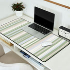 Sage Stripes - Vertical Striped Pattern in Sage Green, Almond Beige, Pale Gray, and Cream Desk Mat Gallery Image 2