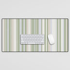 Sage Stripes - Vertical Striped Pattern in Sage Green, Almond Beige, Pale Gray, and Cream Desk Mat Gallery Image 1