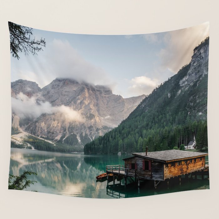 Mountain Lake Cabin Retreat Wall Tapestry Gallery Image 4