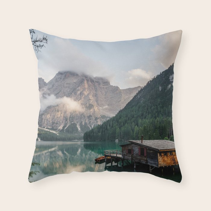 Mountain Lake Cabin Retreat Throw Pillow Gallery Image 1