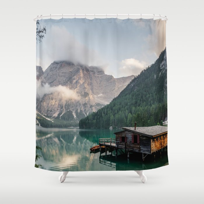Mountain Lake Cabin Retreat Shower Curtain Gallery Image 1