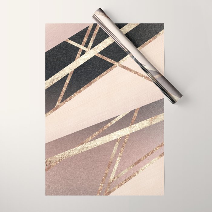 Rose Gold Blush Black Geometric Stripe Glam #1 #geo #decor #art #society6 Wrapping Paper Gallery Image 1