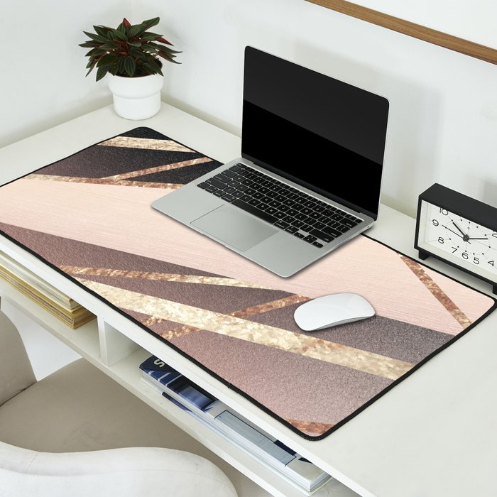Rose Gold Blush Black Geometric Stripe Glam #1 #geo #decor #art #society6 Desk Mat Gallery Image 2