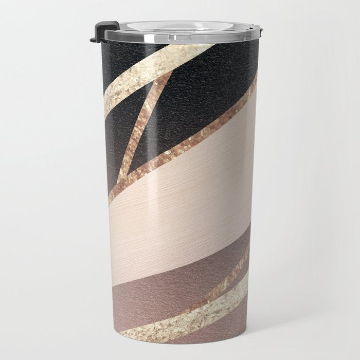 Rose Gold Blush Black Geometric Stripe Glam #1 #geo #decor #art #society6 Travel Mug Gallery Image 3