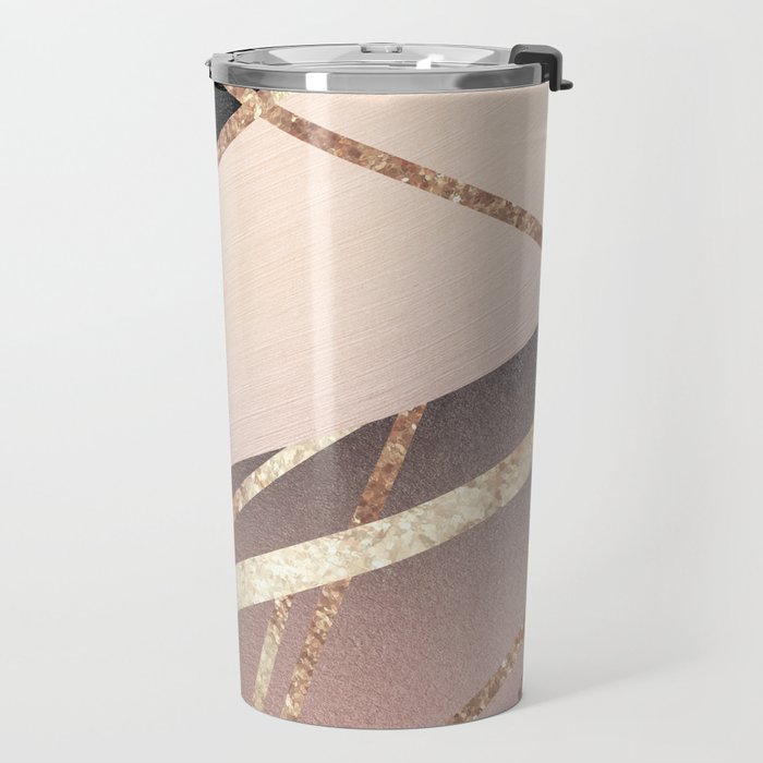 Rose Gold Blush Black Geometric Stripe Glam #1 #geo #decor #art #society6 Travel Mug Gallery Image 2