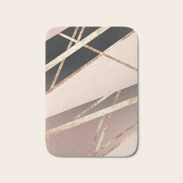 Rose Gold Blush Black Geometric Stripe Glam #1 #geo #decor #art #society6 Bath Mat Gallery Image 1
