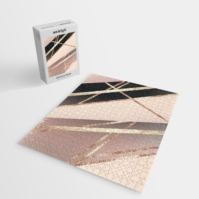 Rose Gold Blush Black Geometric Stripe Glam #1 #geo #decor #art #society6 Jigsaw Puzzle Gallery Image 2