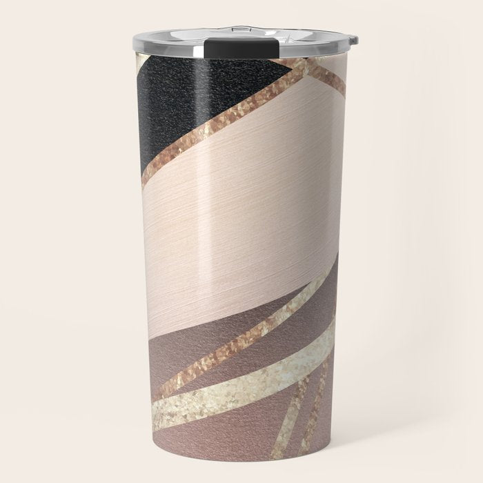 Rose Gold Blush Black Geometric Stripe Glam #1 #geo #decor #art #society6 Travel Mug Gallery Image 1