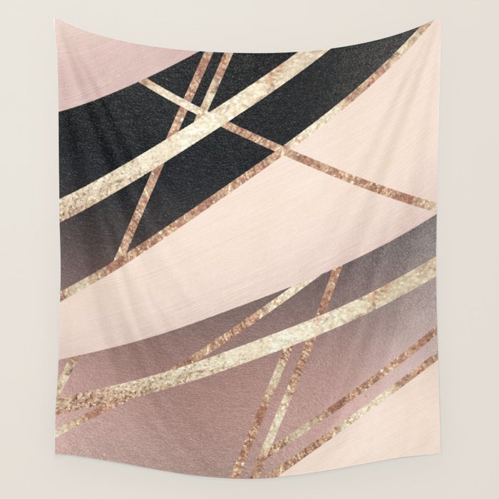 Rose Gold Blush Black Geometric Stripe Glam #1 #geo #decor #art #society6 Wall Tapestry Gallery Image 1