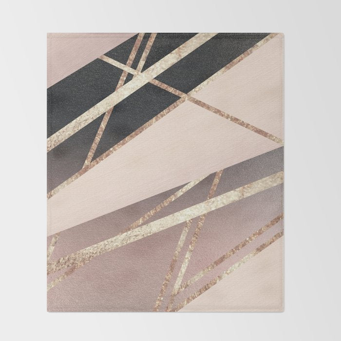Rose Gold Blush Black Geometric Stripe Glam #1 #geo #decor #art #society6 Throw Blanket Gallery Image 2