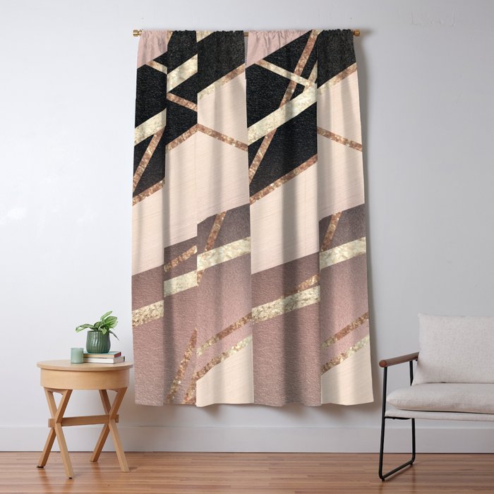 Rose Gold Blush Black Geometric Stripe Glam #1 #geo #decor #art #society6 Window Curtain Gallery Image 1