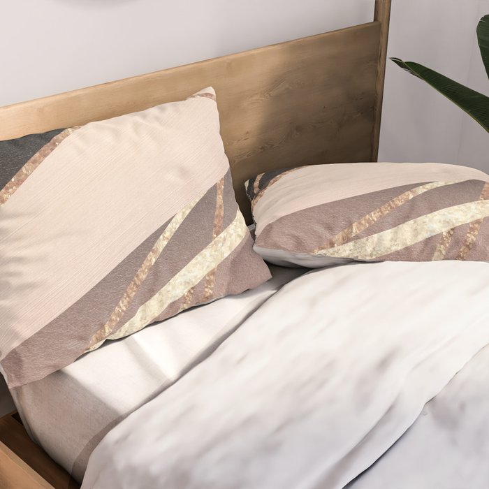 Rose Gold Blush Black Geometric Stripe Glam #1 #geo #decor #art #society6 Pillow Sham Gallery Image 2