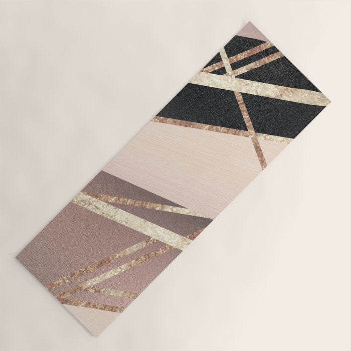 Rose Gold Blush Black Geometric Stripe Glam #1 #geo #decor #art #society6 Yoga Mat Gallery Image 1