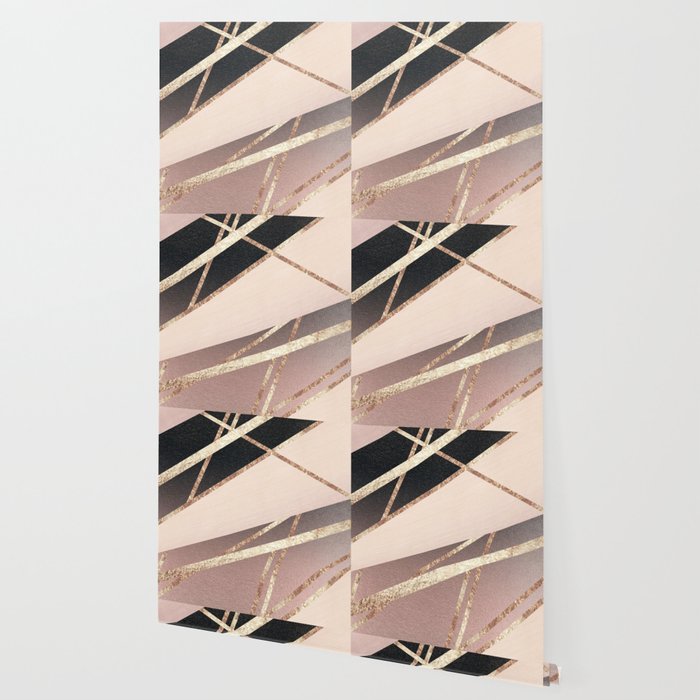 Rose Gold Blush Black Geometric Stripe Glam #1 #geo #decor #art #society6 Wallpaper Gallery Image 2
