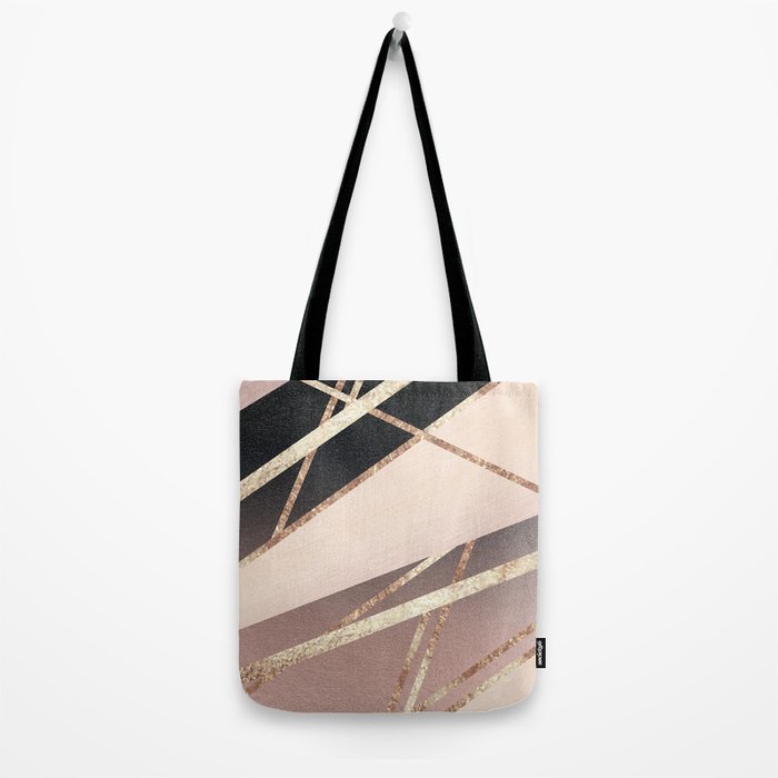 Rose Gold Blush Black Geometric Stripe Glam #1 #geo #decor #art #society6 Tote Bag Gallery Image 2