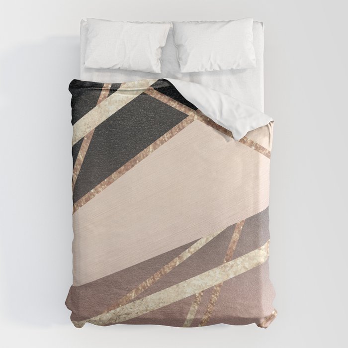 Rose Gold Blush Black Geometric Stripe Glam #1 #geo #decor #art #society6 Duvet Cover Gallery Image 6